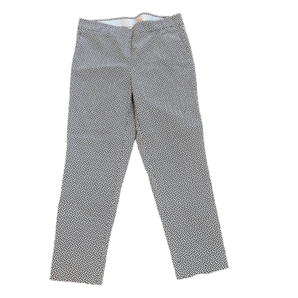 J. Jill Essential Slim Ankle Pants Size 10P Black White Geometric Print Stretch